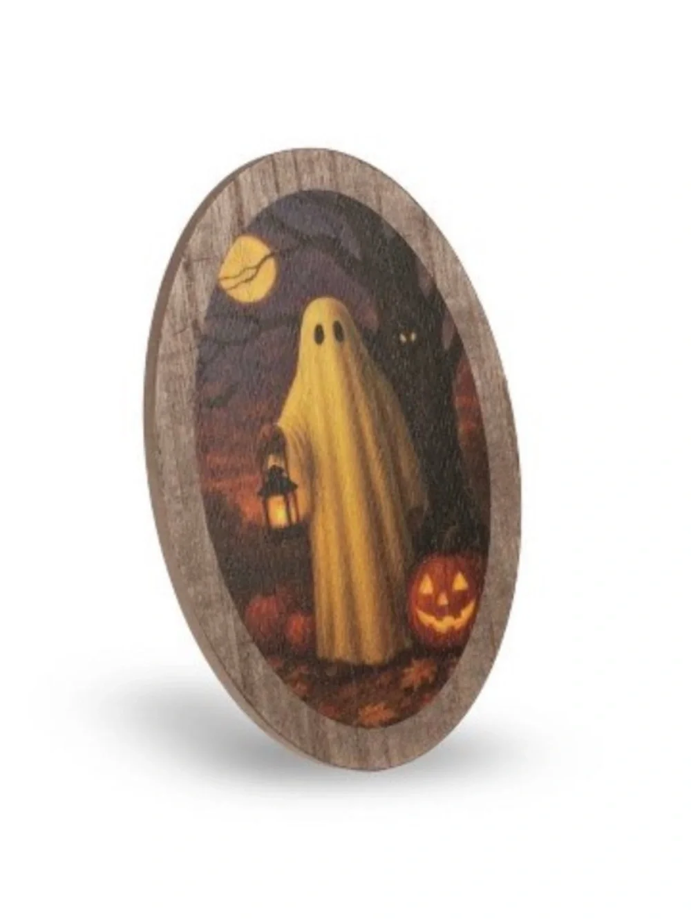 Set of 3 Wood Icon Signs Standing Ghost, Raven, & Black Cat Bullseye Playground